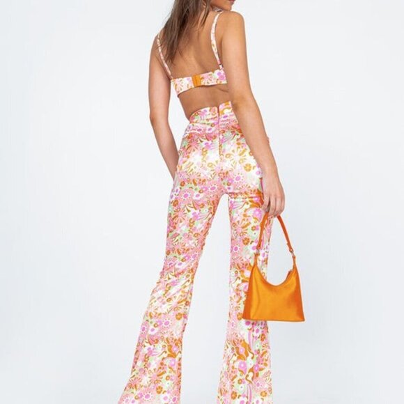 Princess Polly Maddie Set Floral Orange Silky Bra Top Flares high waist festival - Picture 5 of 16